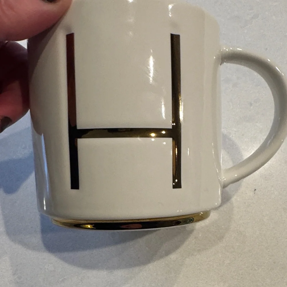 Williams Sonoma White Mug with H Gold Letter monogrammed